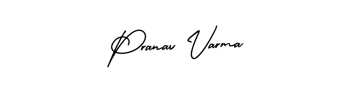 The best way (AmerikaSignatureDemo-Regular) to make a short signature is to pick only two or three words in your name. The name Pranav Varma include a total of six letters. For converting this name. Pranav Varma signature style 3 images and pictures png