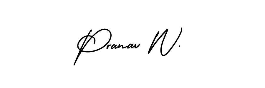 The best way (AmerikaSignatureDemo-Regular) to make a short signature is to pick only two or three words in your name. The name Pranav W. include a total of six letters. For converting this name. Pranav W. signature style 3 images and pictures png