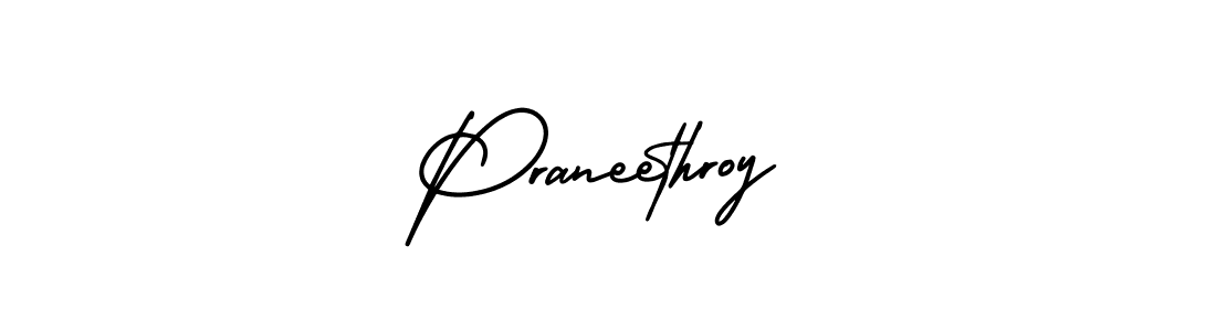 You should practise on your own different ways (AmerikaSignatureDemo-Regular) to write your name (Praneethroy) in signature. don't let someone else do it for you. Praneethroy signature style 3 images and pictures png