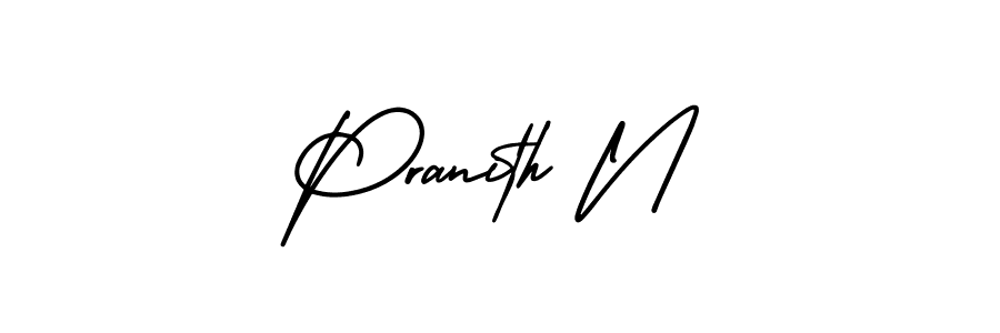 The best way (AmerikaSignatureDemo-Regular) to make a short signature is to pick only two or three words in your name. The name Pranith N include a total of six letters. For converting this name. Pranith N signature style 3 images and pictures png