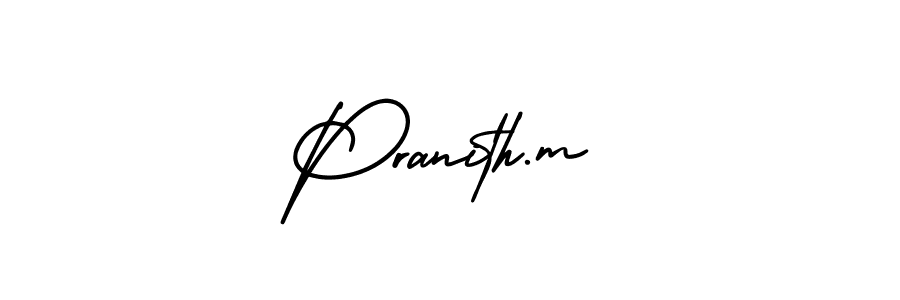 if you are searching for the best signature style for your name Pranith.m. so please give up your signature search. here we have designed multiple signature styles  using AmerikaSignatureDemo-Regular. Pranith.m signature style 3 images and pictures png