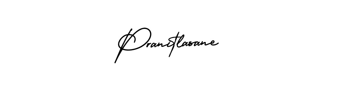 You should practise on your own different ways (AmerikaSignatureDemo-Regular) to write your name (Pranitlasane) in signature. don't let someone else do it for you. Pranitlasane signature style 3 images and pictures png