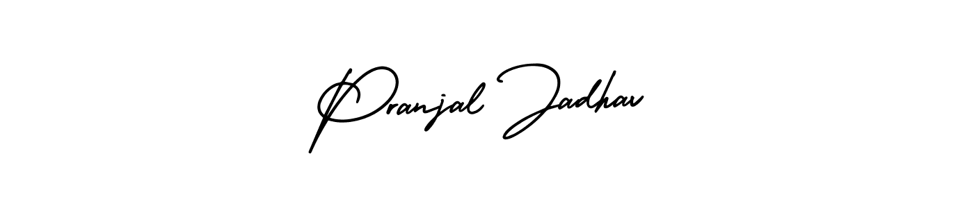 You should practise on your own different ways (AmerikaSignatureDemo-Regular) to write your name (Pranjal Jadhav) in signature. don't let someone else do it for you. Pranjal Jadhav signature style 3 images and pictures png