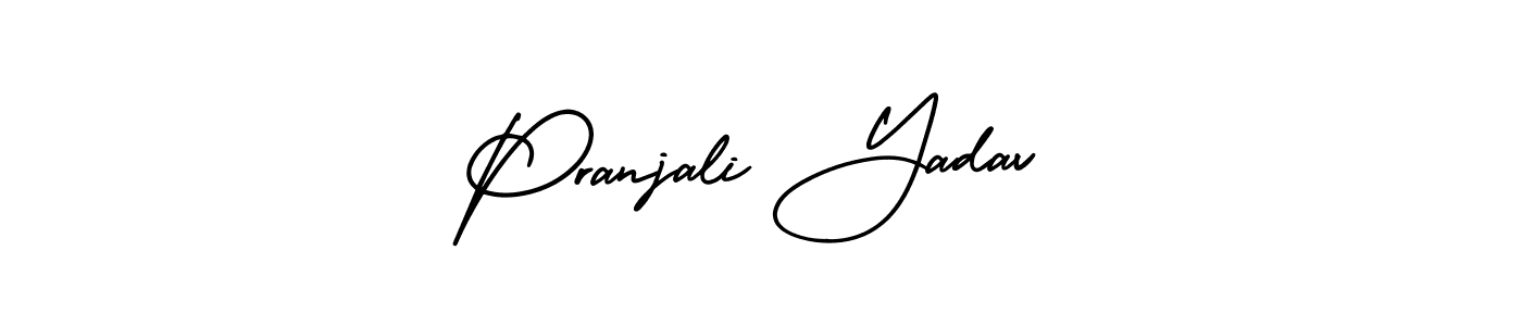 You should practise on your own different ways (AmerikaSignatureDemo-Regular) to write your name (Pranjali Yadav) in signature. don't let someone else do it for you. Pranjali Yadav signature style 3 images and pictures png