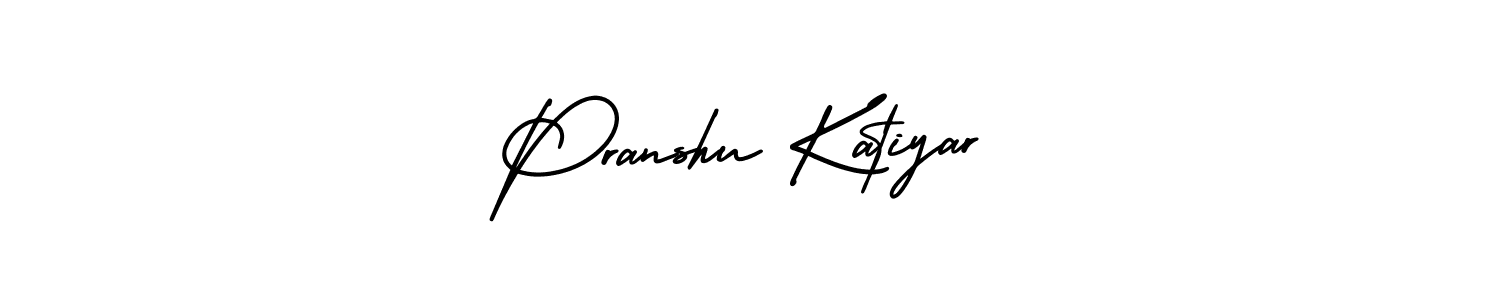 You should practise on your own different ways (AmerikaSignatureDemo-Regular) to write your name (Pranshu Katiyar) in signature. don't let someone else do it for you. Pranshu Katiyar signature style 3 images and pictures png