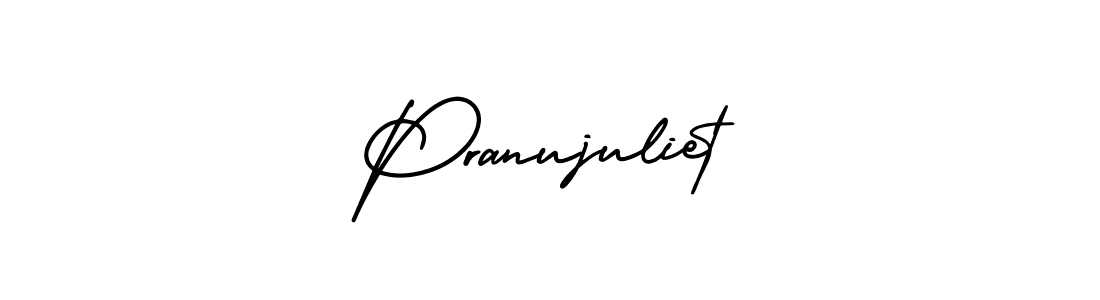 How to make Pranujuliet name signature. Use AmerikaSignatureDemo-Regular style for creating short signs online. This is the latest handwritten sign. Pranujuliet signature style 3 images and pictures png