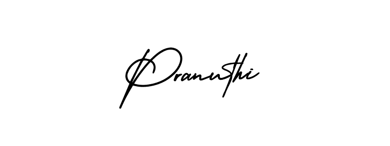The best way (AmerikaSignatureDemo-Regular) to make a short signature is to pick only two or three words in your name. The name Pranuthi include a total of six letters. For converting this name. Pranuthi signature style 3 images and pictures png