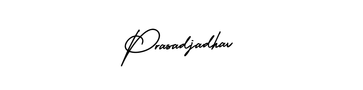 You should practise on your own different ways (AmerikaSignatureDemo-Regular) to write your name (Prasadjadhav) in signature. don't let someone else do it for you. Prasadjadhav signature style 3 images and pictures png