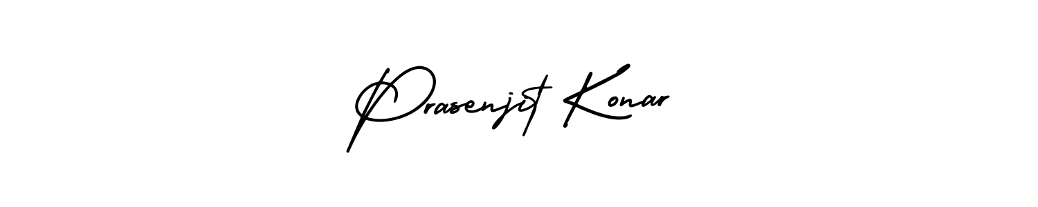 You should practise on your own different ways (AmerikaSignatureDemo-Regular) to write your name (Prasenjit Konar) in signature. don't let someone else do it for you. Prasenjit Konar signature style 3 images and pictures png