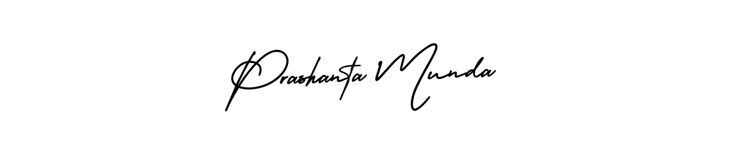 You should practise on your own different ways (AmerikaSignatureDemo-Regular) to write your name (Prashanta Munda) in signature. don't let someone else do it for you. Prashanta Munda signature style 3 images and pictures png