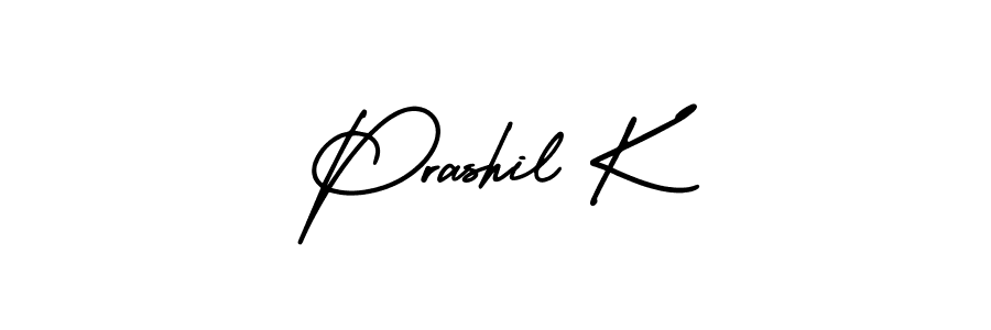 The best way (AmerikaSignatureDemo-Regular) to make a short signature is to pick only two or three words in your name. The name Prashil K include a total of six letters. For converting this name. Prashil K signature style 3 images and pictures png