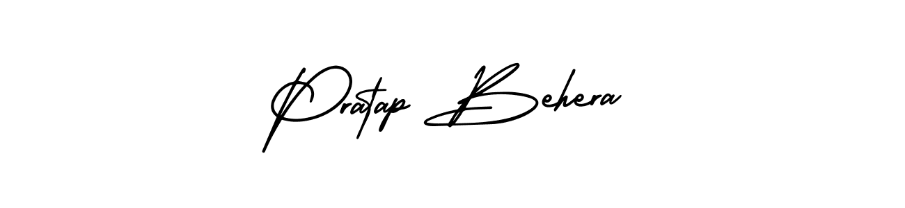You should practise on your own different ways (AmerikaSignatureDemo-Regular) to write your name (Pratap Behera) in signature. don't let someone else do it for you. Pratap Behera signature style 3 images and pictures png