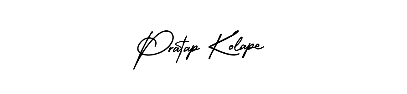 The best way (AmerikaSignatureDemo-Regular) to make a short signature is to pick only two or three words in your name. The name Pratap Kolape include a total of six letters. For converting this name. Pratap Kolape signature style 3 images and pictures png