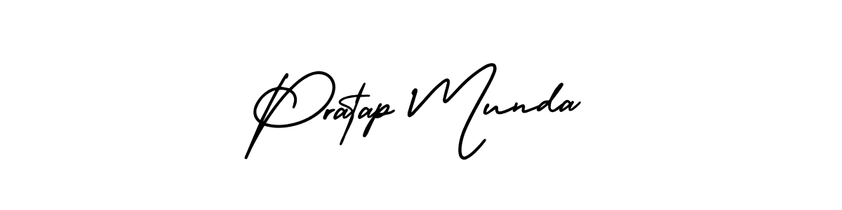 The best way (AmerikaSignatureDemo-Regular) to make a short signature is to pick only two or three words in your name. The name Pratap Munda include a total of six letters. For converting this name. Pratap Munda signature style 3 images and pictures png