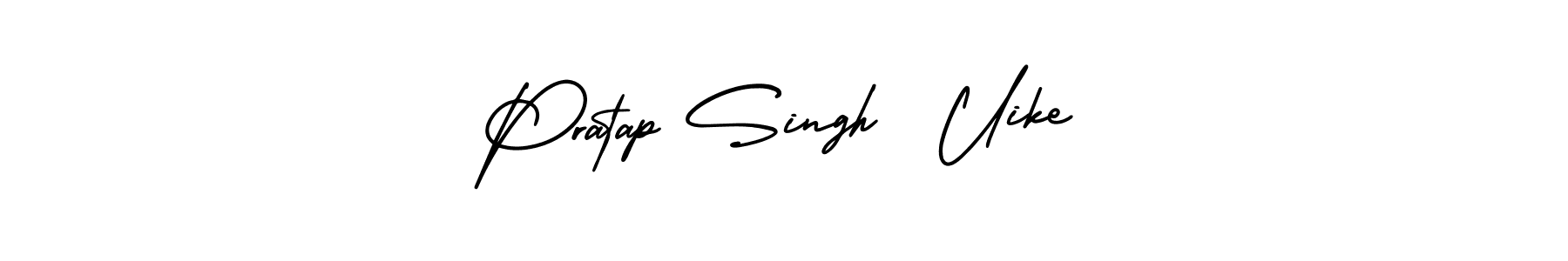 The best way (AmerikaSignatureDemo-Regular) to make a short signature is to pick only two or three words in your name. The name Pratap Singh  Uike include a total of six letters. For converting this name. Pratap Singh  Uike signature style 3 images and pictures png