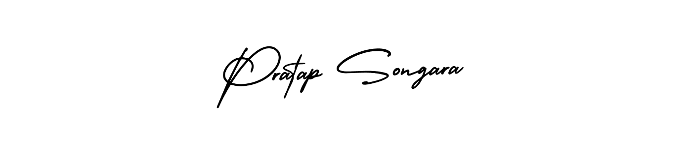 You should practise on your own different ways (AmerikaSignatureDemo-Regular) to write your name (Pratap Songara) in signature. don't let someone else do it for you. Pratap Songara signature style 3 images and pictures png