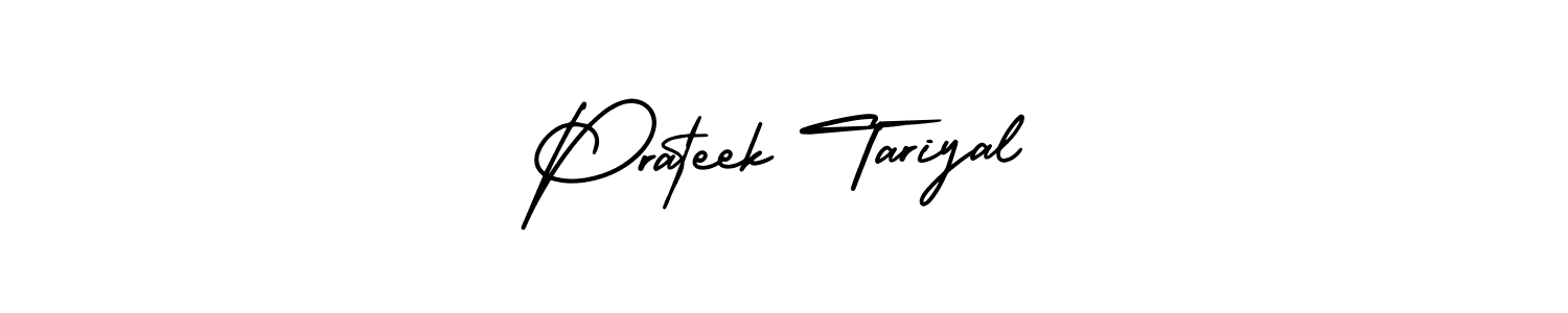 You should practise on your own different ways (AmerikaSignatureDemo-Regular) to write your name (Prateek Tariyal) in signature. don't let someone else do it for you. Prateek Tariyal signature style 3 images and pictures png