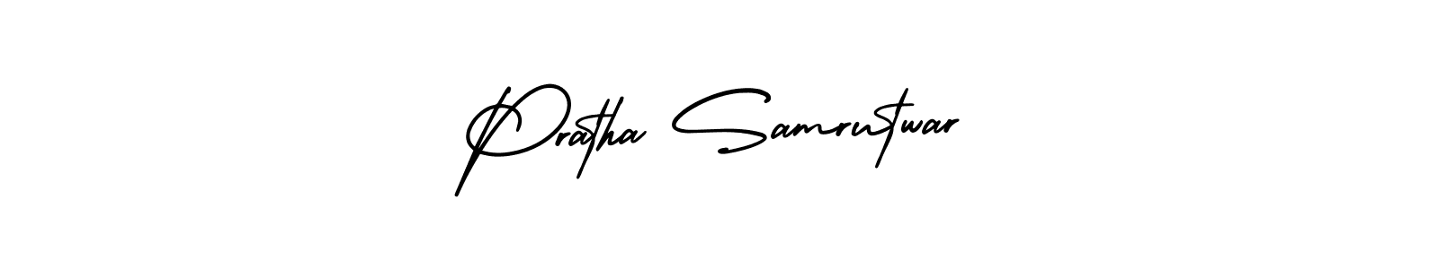 The best way (AmerikaSignatureDemo-Regular) to make a short signature is to pick only two or three words in your name. The name Pratha Samrutwar include a total of six letters. For converting this name. Pratha Samrutwar signature style 3 images and pictures png