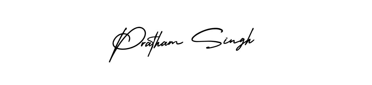 The best way (AmerikaSignatureDemo-Regular) to make a short signature is to pick only two or three words in your name. The name Pratham Singh include a total of six letters. For converting this name. Pratham Singh signature style 3 images and pictures png