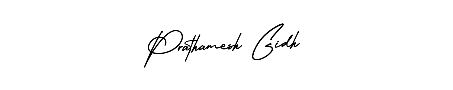 The best way (AmerikaSignatureDemo-Regular) to make a short signature is to pick only two or three words in your name. The name Prathamesh Gidh include a total of six letters. For converting this name. Prathamesh Gidh signature style 3 images and pictures png