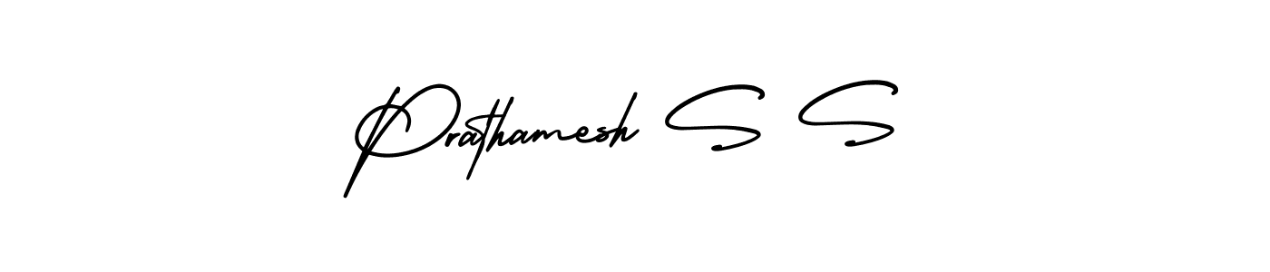The best way (AmerikaSignatureDemo-Regular) to make a short signature is to pick only two or three words in your name. The name Prathamesh S S include a total of six letters. For converting this name. Prathamesh S S signature style 3 images and pictures png