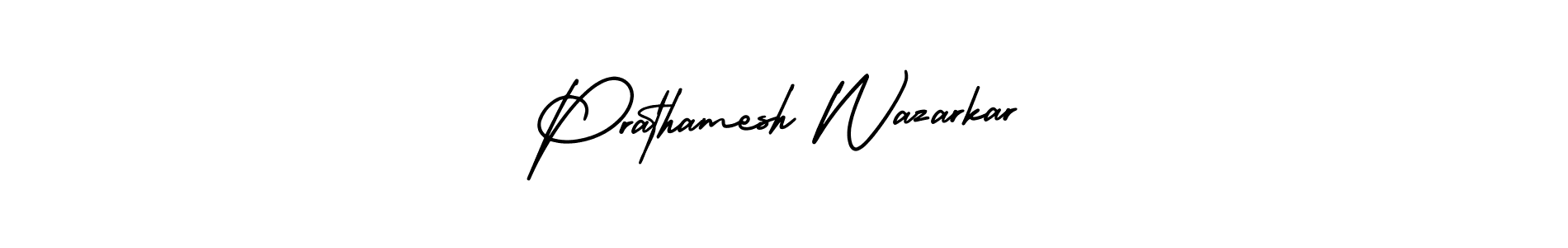 The best way (AmerikaSignatureDemo-Regular) to make a short signature is to pick only two or three words in your name. The name Prathamesh Wazarkar include a total of six letters. For converting this name. Prathamesh Wazarkar signature style 3 images and pictures png
