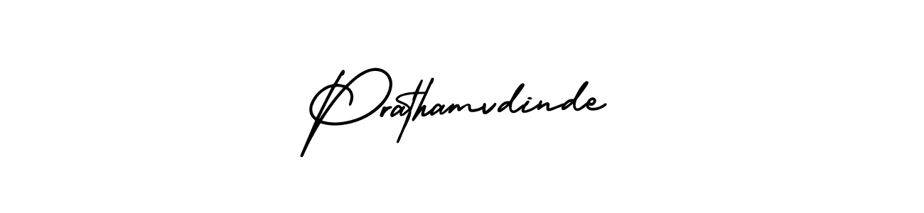 You should practise on your own different ways (AmerikaSignatureDemo-Regular) to write your name (Prathamvdinde) in signature. don't let someone else do it for you. Prathamvdinde signature style 3 images and pictures png