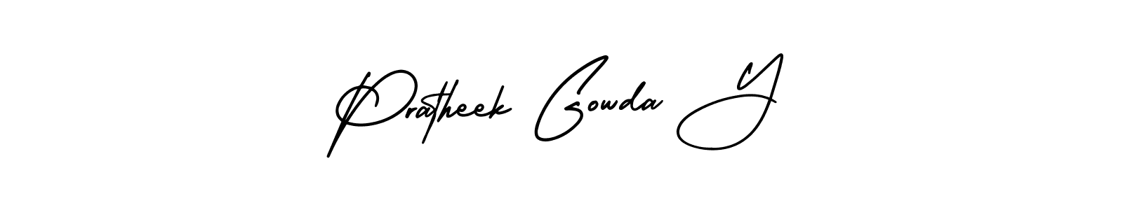 You should practise on your own different ways (AmerikaSignatureDemo-Regular) to write your name (Pratheek Gowda Y) in signature. don't let someone else do it for you. Pratheek Gowda Y signature style 3 images and pictures png