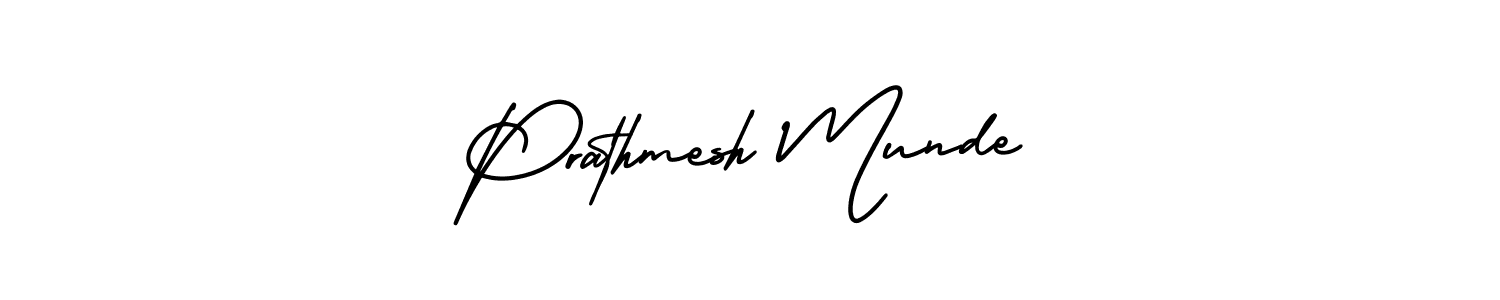 You should practise on your own different ways (AmerikaSignatureDemo-Regular) to write your name (Prathmesh Munde) in signature. don't let someone else do it for you. Prathmesh Munde signature style 3 images and pictures png