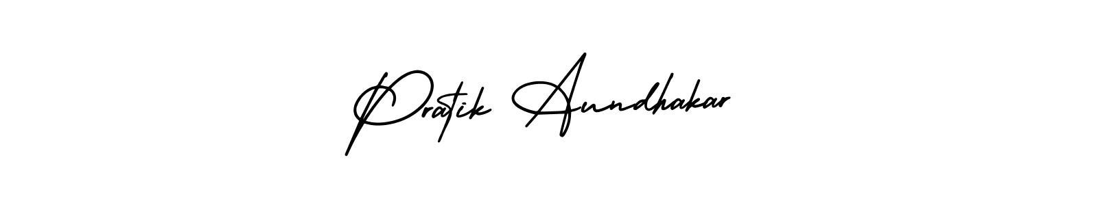 You should practise on your own different ways (AmerikaSignatureDemo-Regular) to write your name (Pratik Aundhakar) in signature. don't let someone else do it for you. Pratik Aundhakar signature style 3 images and pictures png