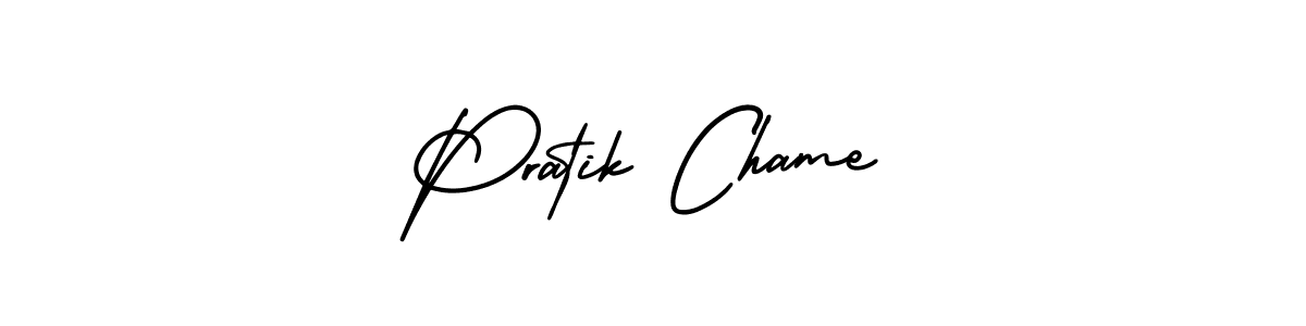 How to make Pratik Chame name signature. Use AmerikaSignatureDemo-Regular style for creating short signs online. This is the latest handwritten sign. Pratik Chame signature style 3 images and pictures png