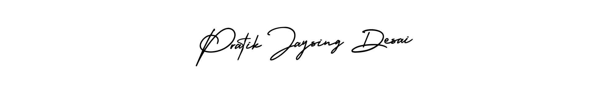 The best way (AmerikaSignatureDemo-Regular) to make a short signature is to pick only two or three words in your name. The name Pratik Jaysing Desai include a total of six letters. For converting this name. Pratik Jaysing Desai signature style 3 images and pictures png