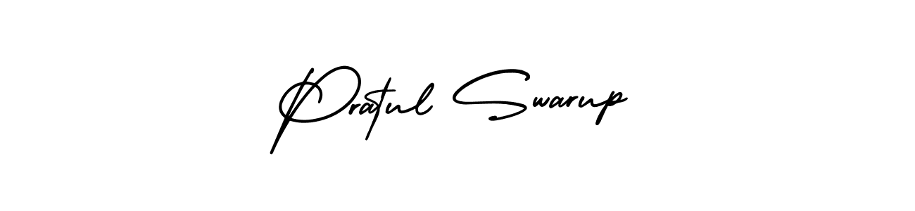 The best way (AmerikaSignatureDemo-Regular) to make a short signature is to pick only two or three words in your name. The name Pratul Swarup include a total of six letters. For converting this name. Pratul Swarup signature style 3 images and pictures png