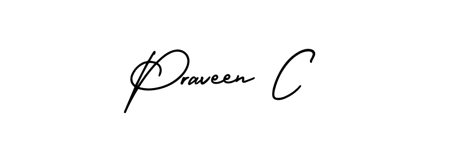 How to make Praveen C name signature. Use AmerikaSignatureDemo-Regular style for creating short signs online. This is the latest handwritten sign. Praveen C signature style 3 images and pictures png