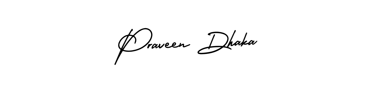 How to make Praveen Dhaka name signature. Use AmerikaSignatureDemo-Regular style for creating short signs online. This is the latest handwritten sign. Praveen Dhaka signature style 3 images and pictures png
