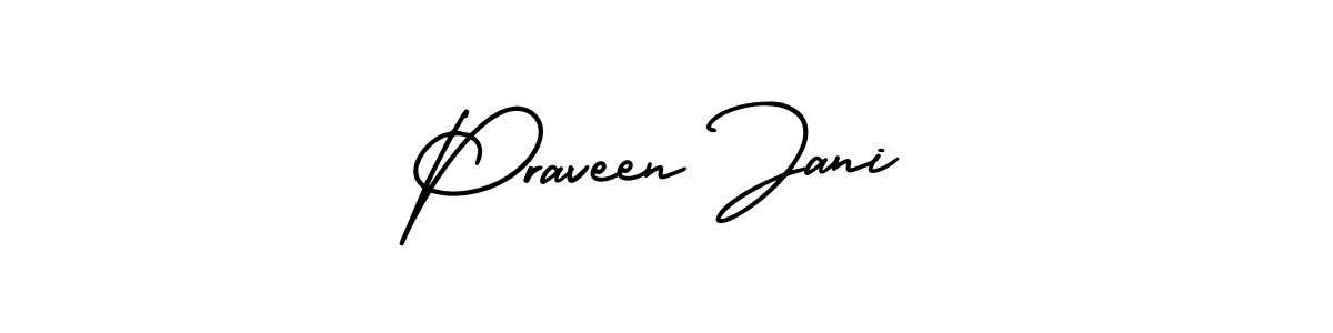 AmerikaSignatureDemo-Regular is a professional signature style that is perfect for those who want to add a touch of class to their signature. It is also a great choice for those who want to make their signature more unique. Get Praveen Jani name to fancy signature for free. Praveen Jani signature style 3 images and pictures png