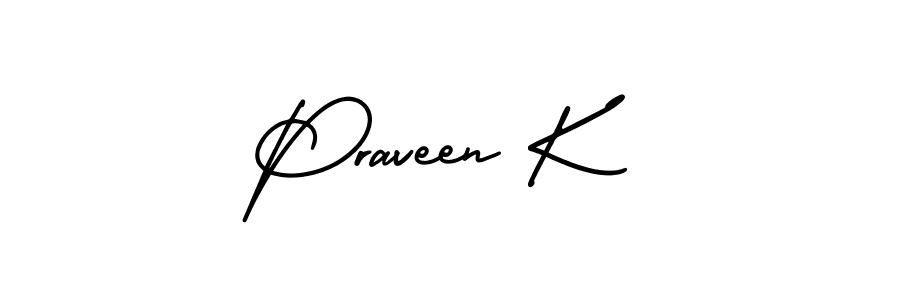 You should practise on your own different ways (AmerikaSignatureDemo-Regular) to write your name (Praveen K) in signature. don't let someone else do it for you. Praveen K signature style 3 images and pictures png