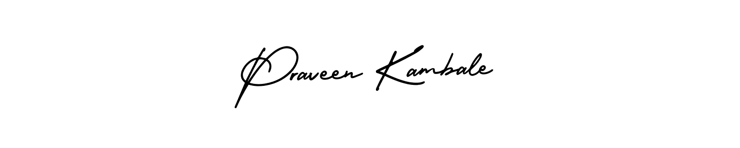 The best way (AmerikaSignatureDemo-Regular) to make a short signature is to pick only two or three words in your name. The name Praveen Kambale include a total of six letters. For converting this name. Praveen Kambale signature style 3 images and pictures png