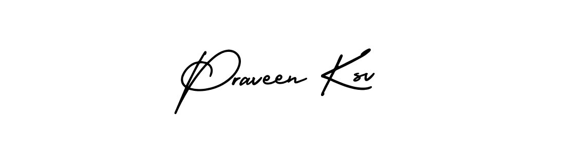 You should practise on your own different ways (AmerikaSignatureDemo-Regular) to write your name (Praveen Ksv) in signature. don't let someone else do it for you. Praveen Ksv signature style 3 images and pictures png