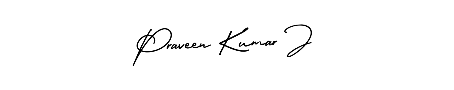 You should practise on your own different ways (AmerikaSignatureDemo-Regular) to write your name (Praveen Kumar J) in signature. don't let someone else do it for you. Praveen Kumar J signature style 3 images and pictures png