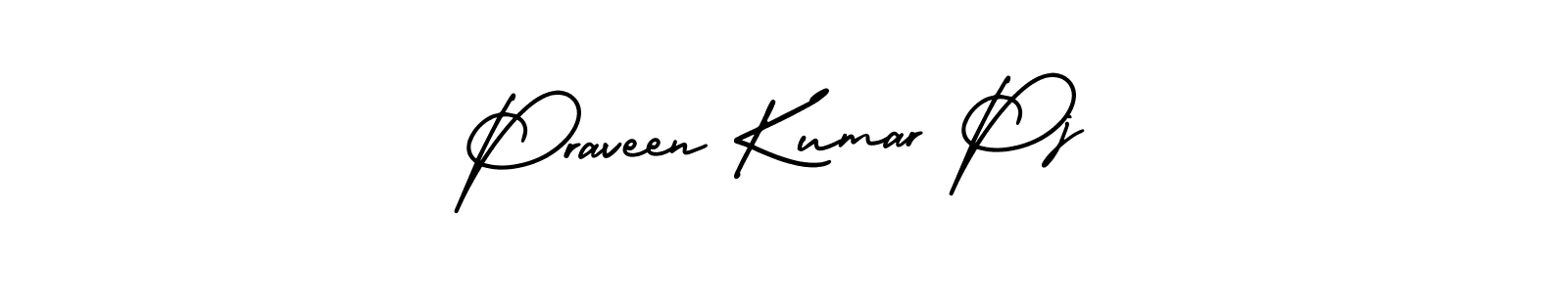 The best way (AmerikaSignatureDemo-Regular) to make a short signature is to pick only two or three words in your name. The name Praveen Kumar Pj include a total of six letters. For converting this name. Praveen Kumar Pj signature style 3 images and pictures png