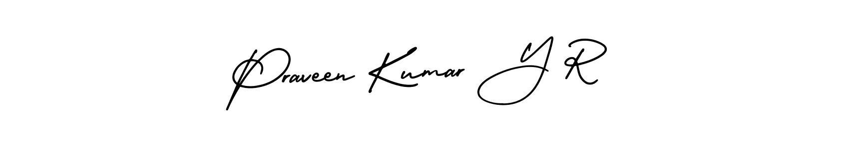 Use a signature maker to create a handwritten signature online. With this signature software, you can design (AmerikaSignatureDemo-Regular) your own signature for name Praveen Kumar Y R. Praveen Kumar Y R signature style 3 images and pictures png