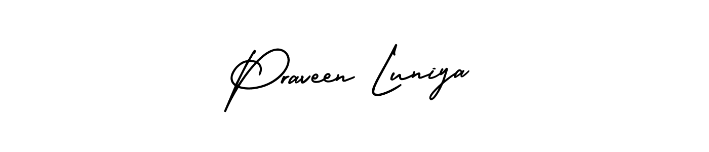 You should practise on your own different ways (AmerikaSignatureDemo-Regular) to write your name (Praveen Luniya) in signature. don't let someone else do it for you. Praveen Luniya signature style 3 images and pictures png