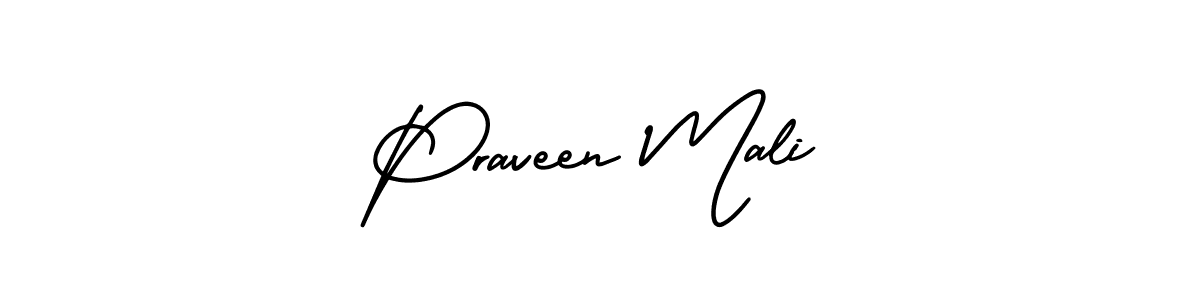 You should practise on your own different ways (AmerikaSignatureDemo-Regular) to write your name (Praveen Mali) in signature. don't let someone else do it for you. Praveen Mali signature style 3 images and pictures png