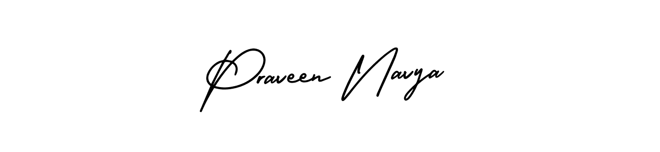 AmerikaSignatureDemo-Regular is a professional signature style that is perfect for those who want to add a touch of class to their signature. It is also a great choice for those who want to make their signature more unique. Get Praveen Navya name to fancy signature for free. Praveen Navya signature style 3 images and pictures png