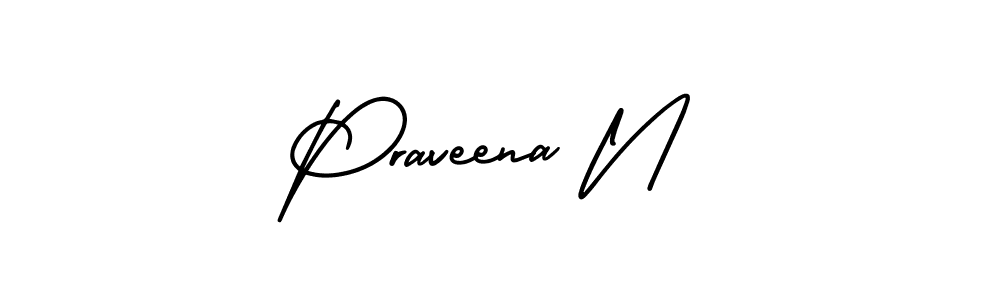 How to make Praveena N name signature. Use AmerikaSignatureDemo-Regular style for creating short signs online. This is the latest handwritten sign. Praveena N signature style 3 images and pictures png