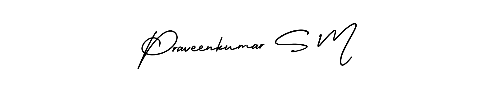 You should practise on your own different ways (AmerikaSignatureDemo-Regular) to write your name (Praveenkumar S M) in signature. don't let someone else do it for you. Praveenkumar S M signature style 3 images and pictures png