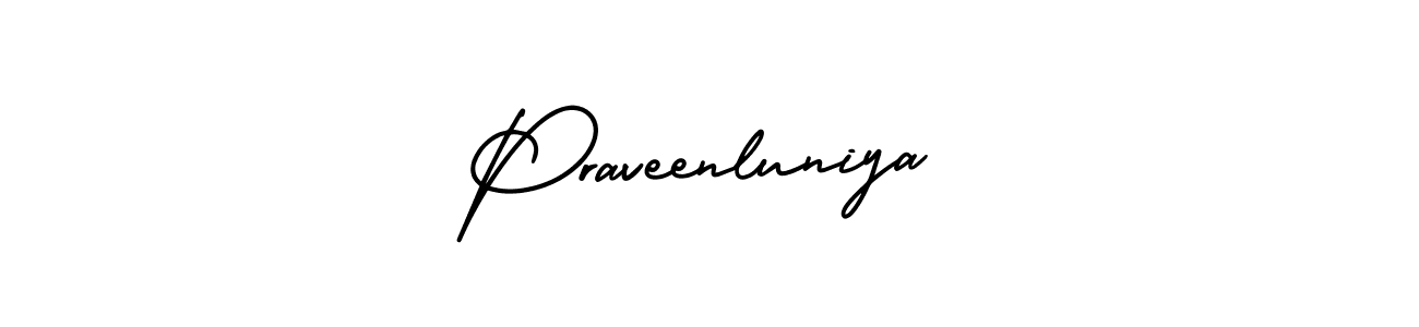 This is the best signature style for the Praveenluniya name. Also you like these signature font (AmerikaSignatureDemo-Regular). Mix name signature. Praveenluniya signature style 3 images and pictures png