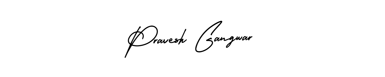 The best way (AmerikaSignatureDemo-Regular) to make a short signature is to pick only two or three words in your name. The name Pravesh Gangwar include a total of six letters. For converting this name. Pravesh Gangwar signature style 3 images and pictures png