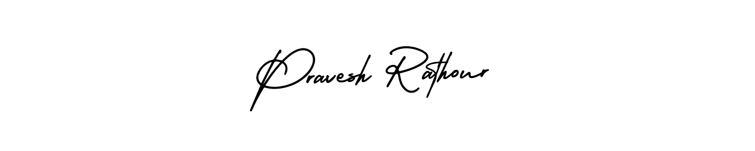 The best way (AmerikaSignatureDemo-Regular) to make a short signature is to pick only two or three words in your name. The name Pravesh Rathour include a total of six letters. For converting this name. Pravesh Rathour signature style 3 images and pictures png